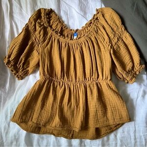 Mustard cotton puff sleeve blouse